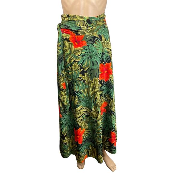 Vtg Linda Allard Ellen Tracy Tropical Hawaiian Floral Maxi Wrap Skirt S/M - Picture 1 of 8
